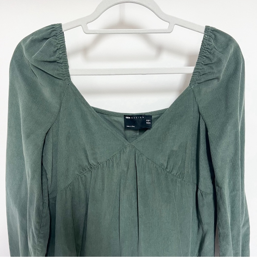 ASOS Tiered Cord Babydoll Long Sleeve Midi Smock Dress - Picture 4 of 10